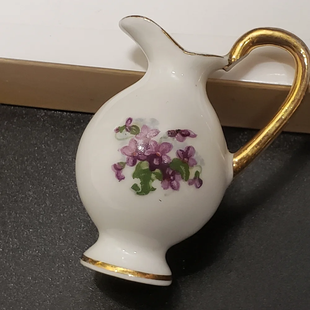 2 Vintage Mini Hand Painted Flower Creamer Vases, Made in Japan & Bone China